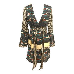 SOFT SURROUNDINGS Women's S / M Black Chelan Wrap Tie Aztec Boho Tribal Cardigan